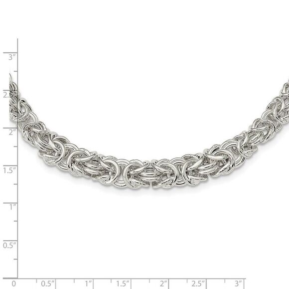 6.5mm Sterling Silver Hollow Graduated Byzantine Chain Necklace, 17 In - Picture 3 of 7